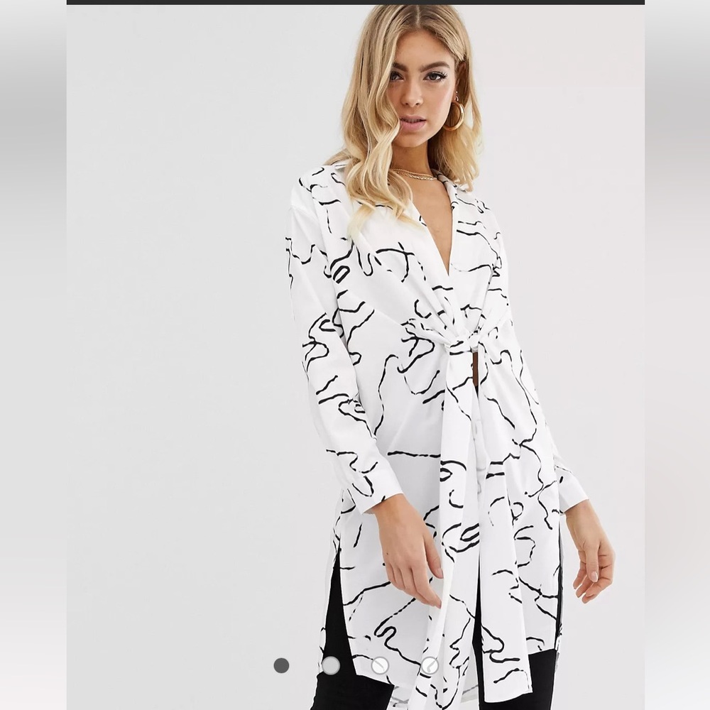 Longline knot front shirt in abstract print